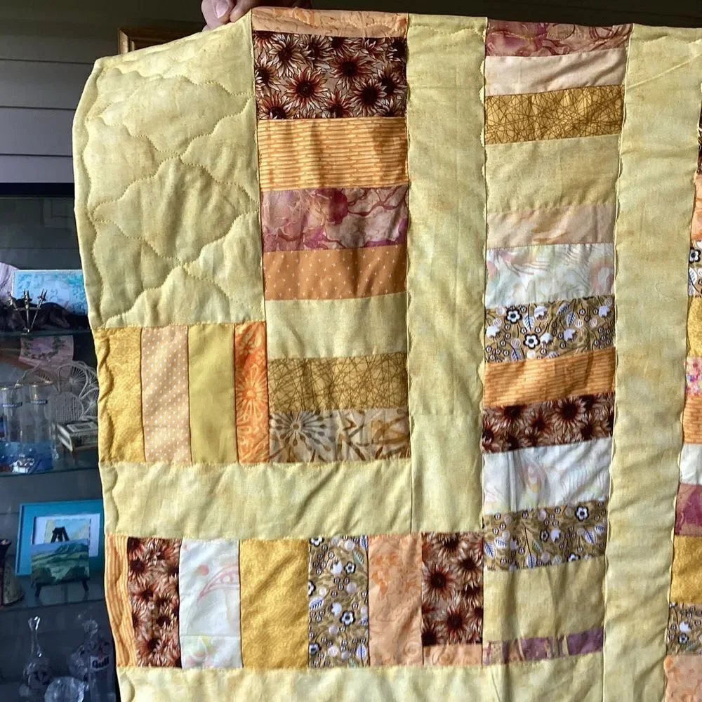 NWT. Hand Crafted Patchwork Yellow and Brown Quilt